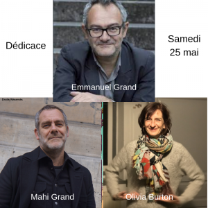 Emmanuel Grand, auteur de polar, Mahi Grand dessinateur et Olivia Burton autrice de BD en dédicace